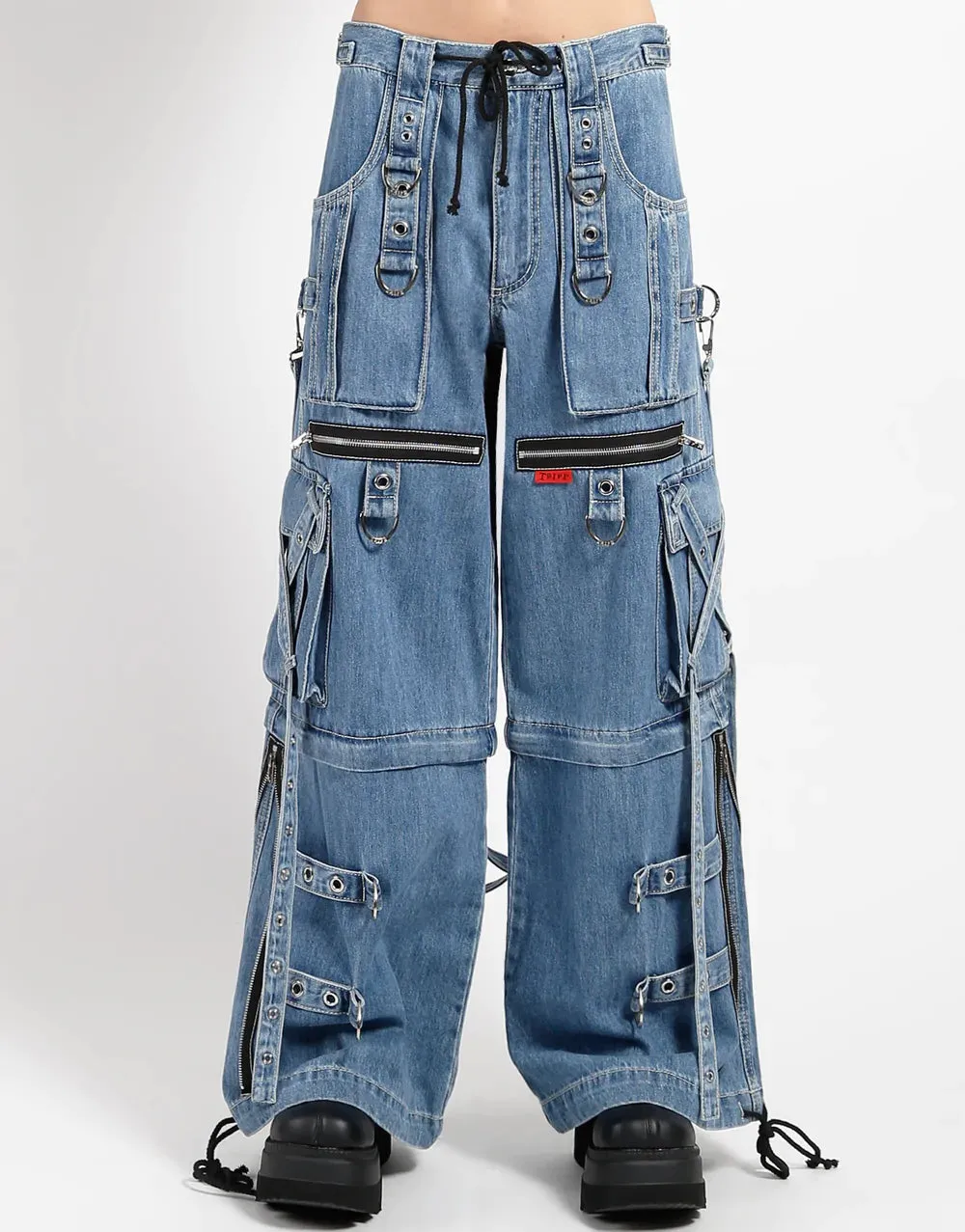 Light Denim Cross-Strap Pants