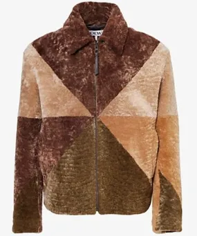 Loewe Mens Cognac Multicolor Puzzle-print welt-pockets regular-fit shearling jacket