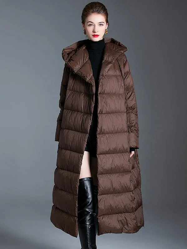 Long Khaki Hooded Down Winter Coat Outerwear Women