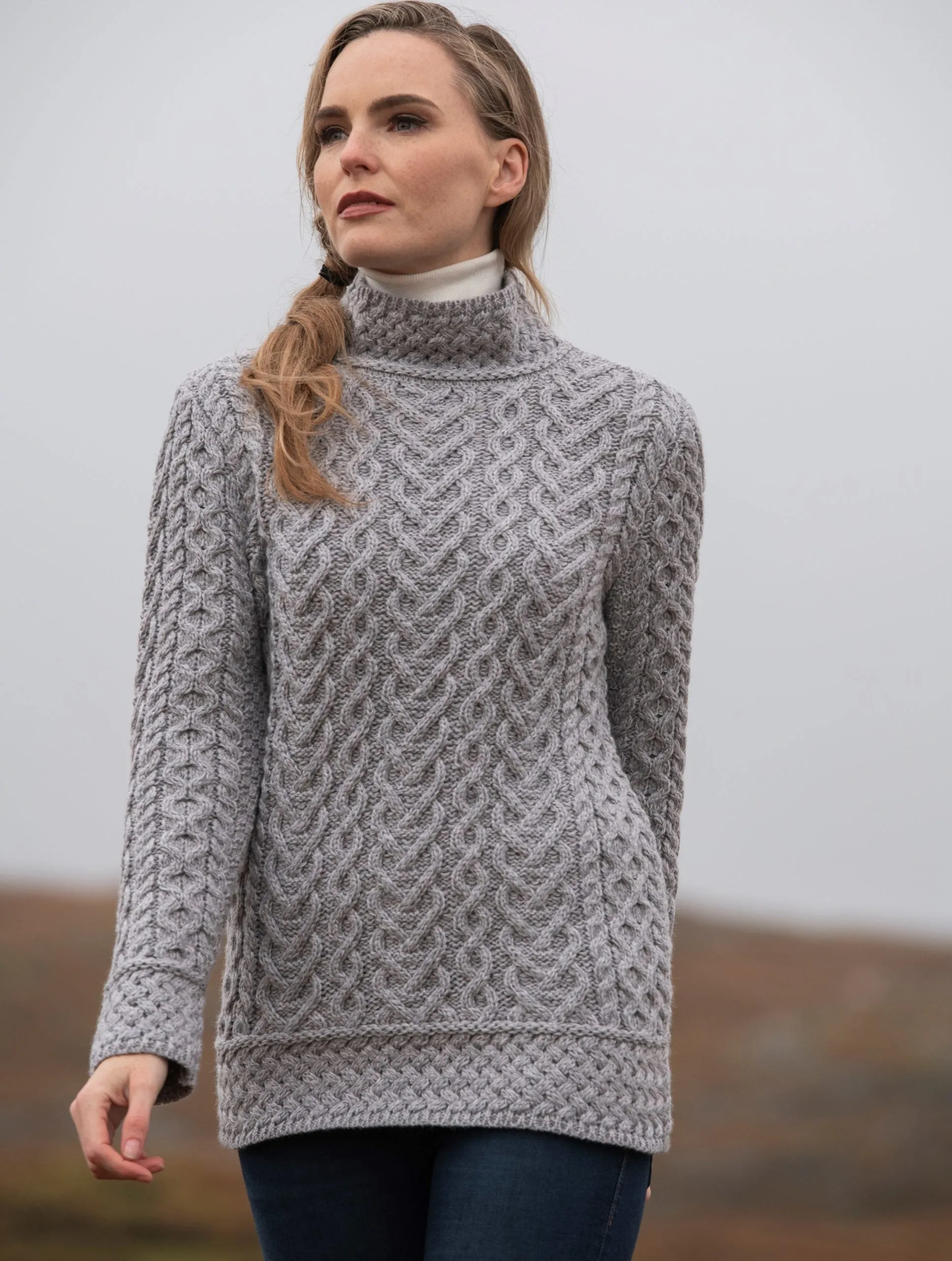 Luxurious Cable Knit High Neck Sweater for Women by West End Knitwear