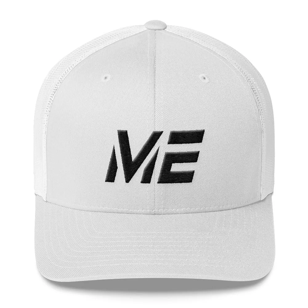 Maine Trucker Cap with Black Embroidery - ME State Design - Various Hat Colors