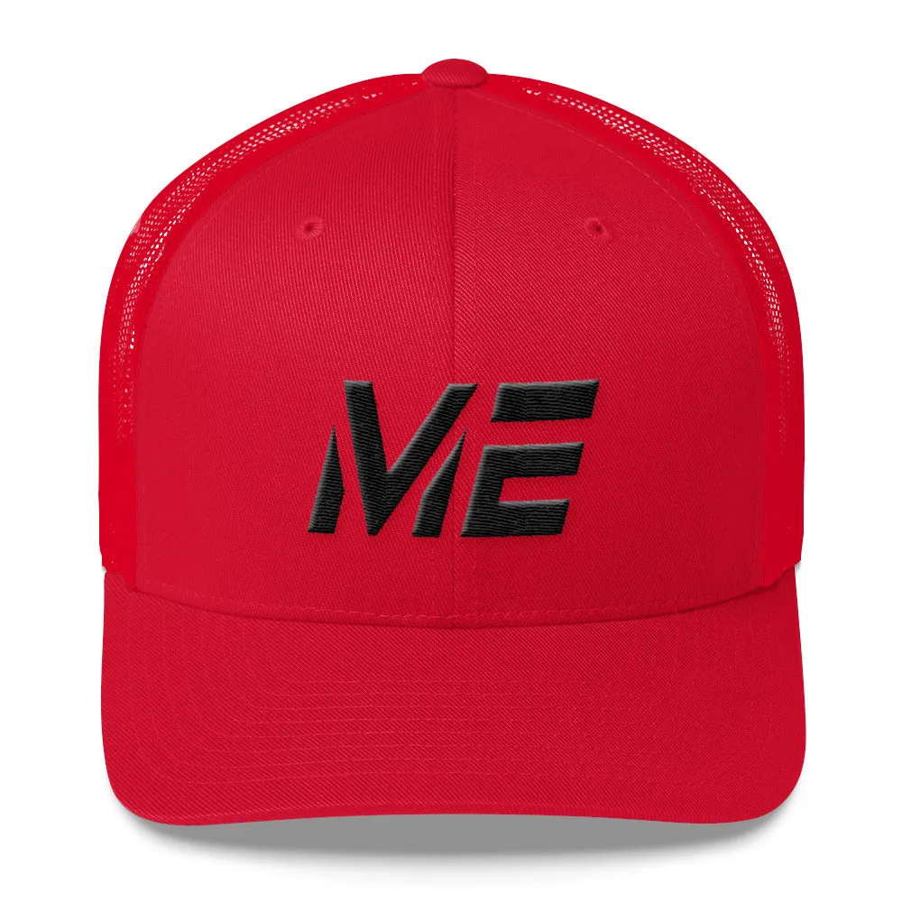 Maine Trucker Cap with Black Embroidery - ME State Design - Various Hat Colors