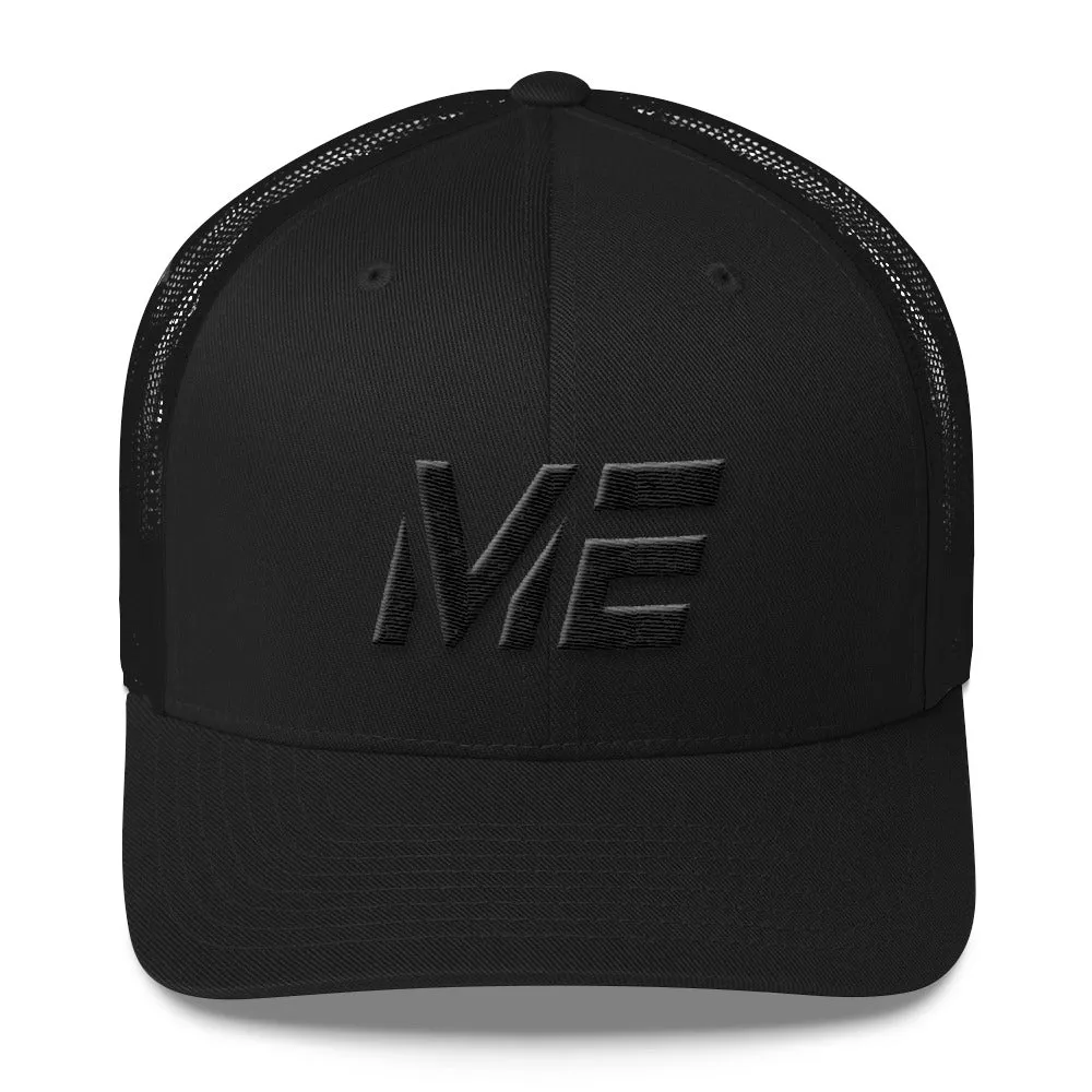 Maine Trucker Cap with Black Embroidery - ME State Design - Various Hat Colors