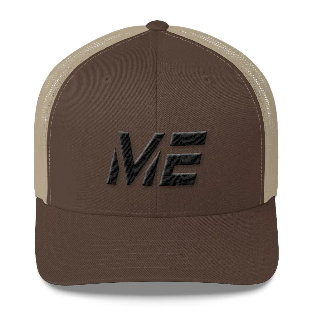 Maine Trucker Cap with Black Embroidery - ME State Design - Various Hat Colors