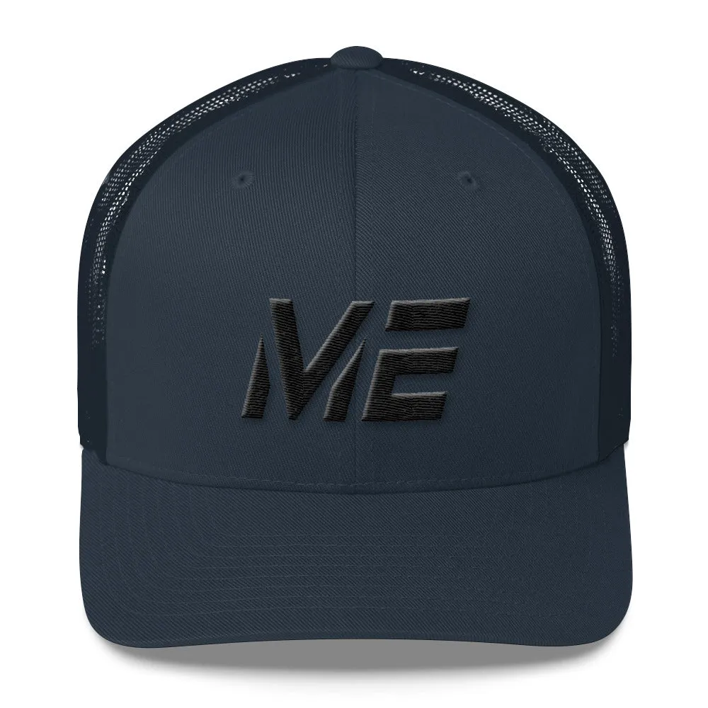 Maine Trucker Cap with Black Embroidery - ME State Design - Various Hat Colors