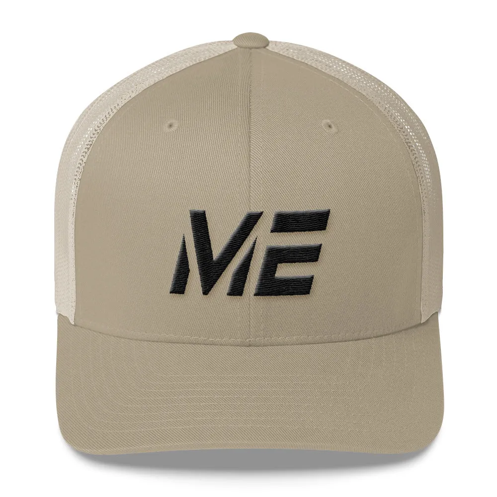 Maine Trucker Cap with Black Embroidery - ME State Design - Various Hat Colors