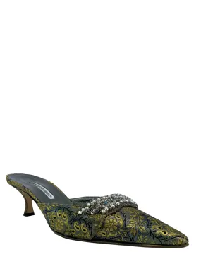 Manolo Blahnik Printed Jacquard Embellished Pumps Size 11 -> Manolo Blahnik Embellished Pumps Size 11 Printed Jacquard