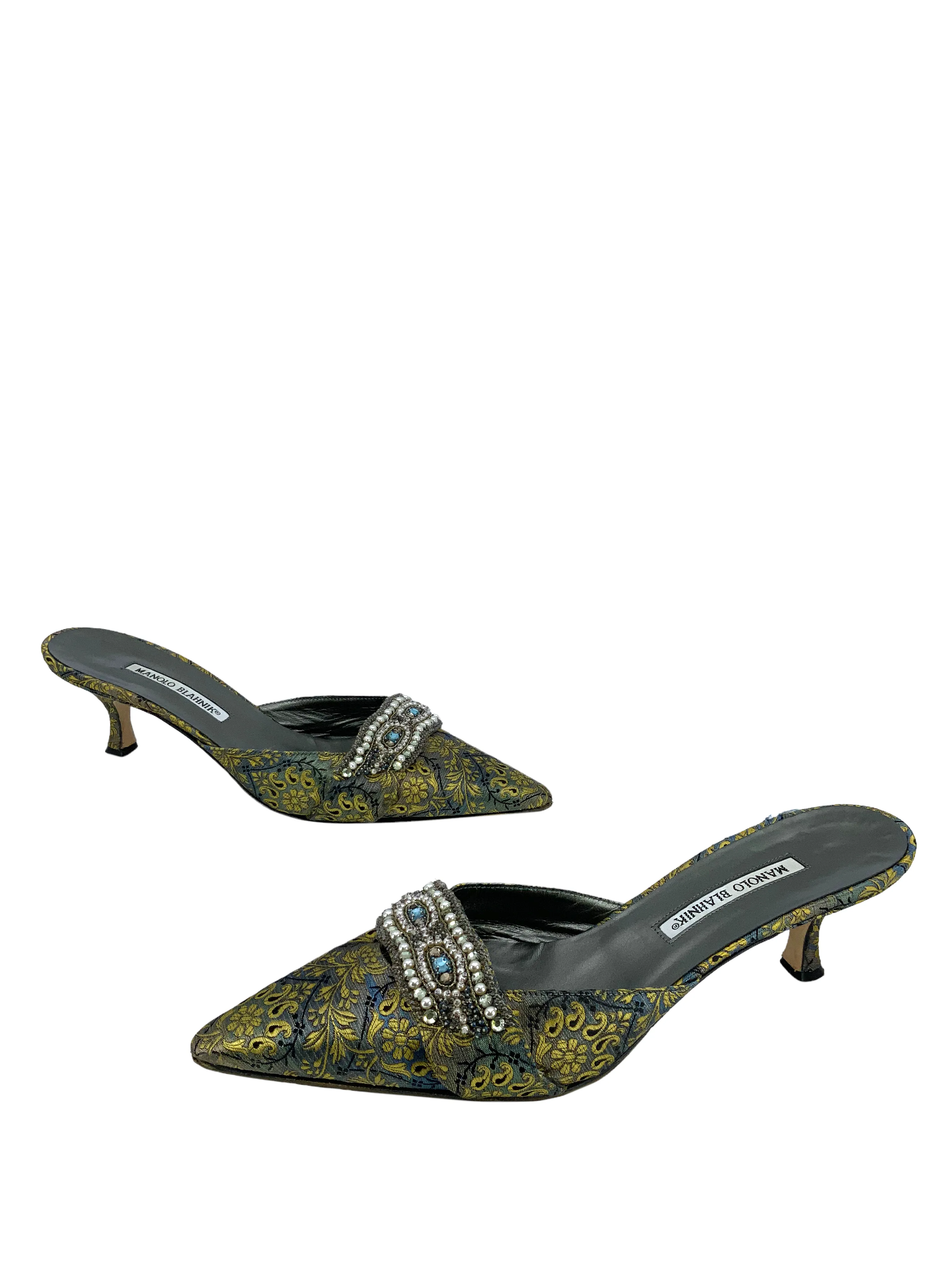 Manolo Blahnik Printed Jacquard Embellished Pumps Size 11 -> Manolo Blahnik Embellished Pumps Size 11 Printed Jacquard