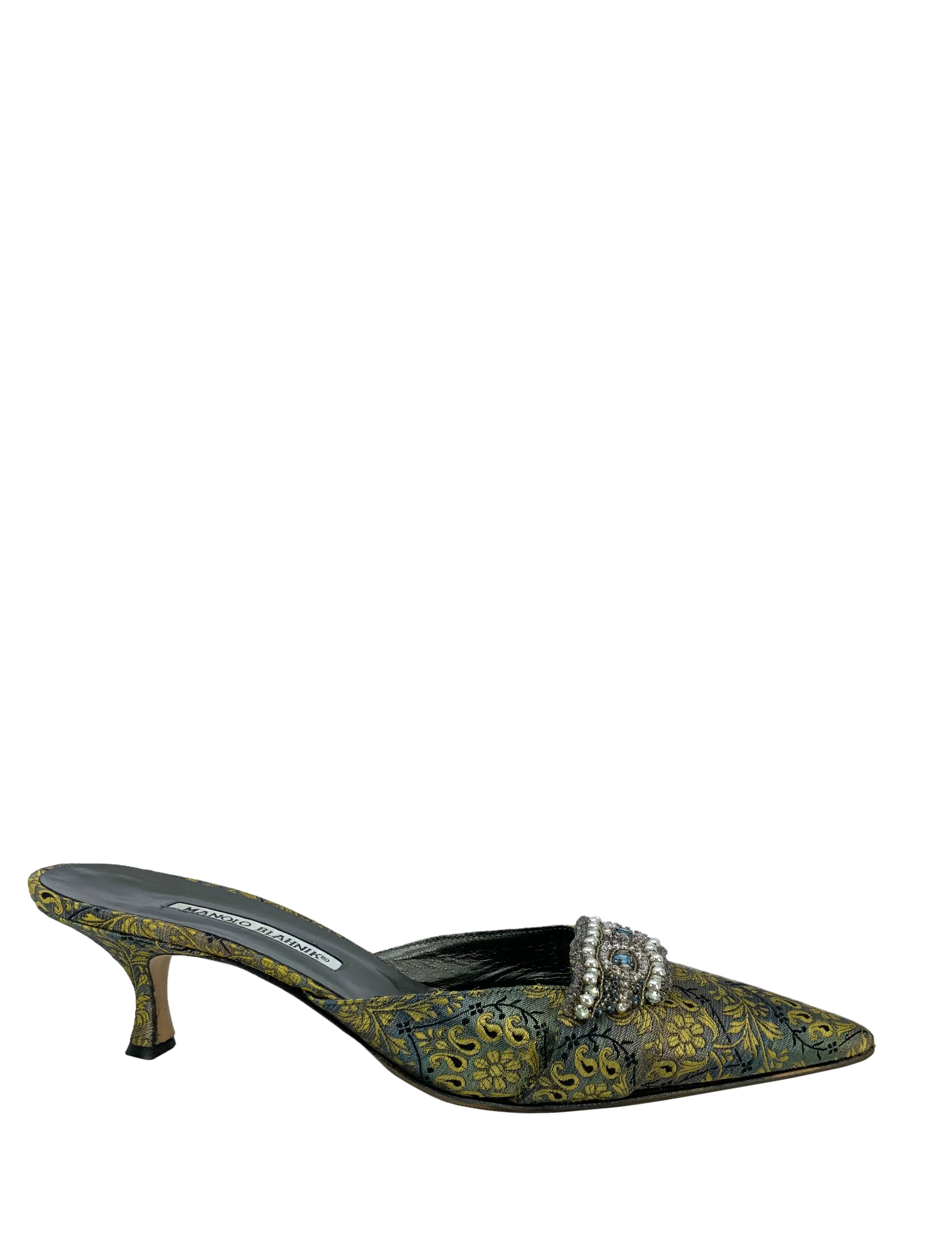 Manolo Blahnik Printed Jacquard Embellished Pumps Size 11 -> Manolo Blahnik Embellished Pumps Size 11 Printed Jacquard