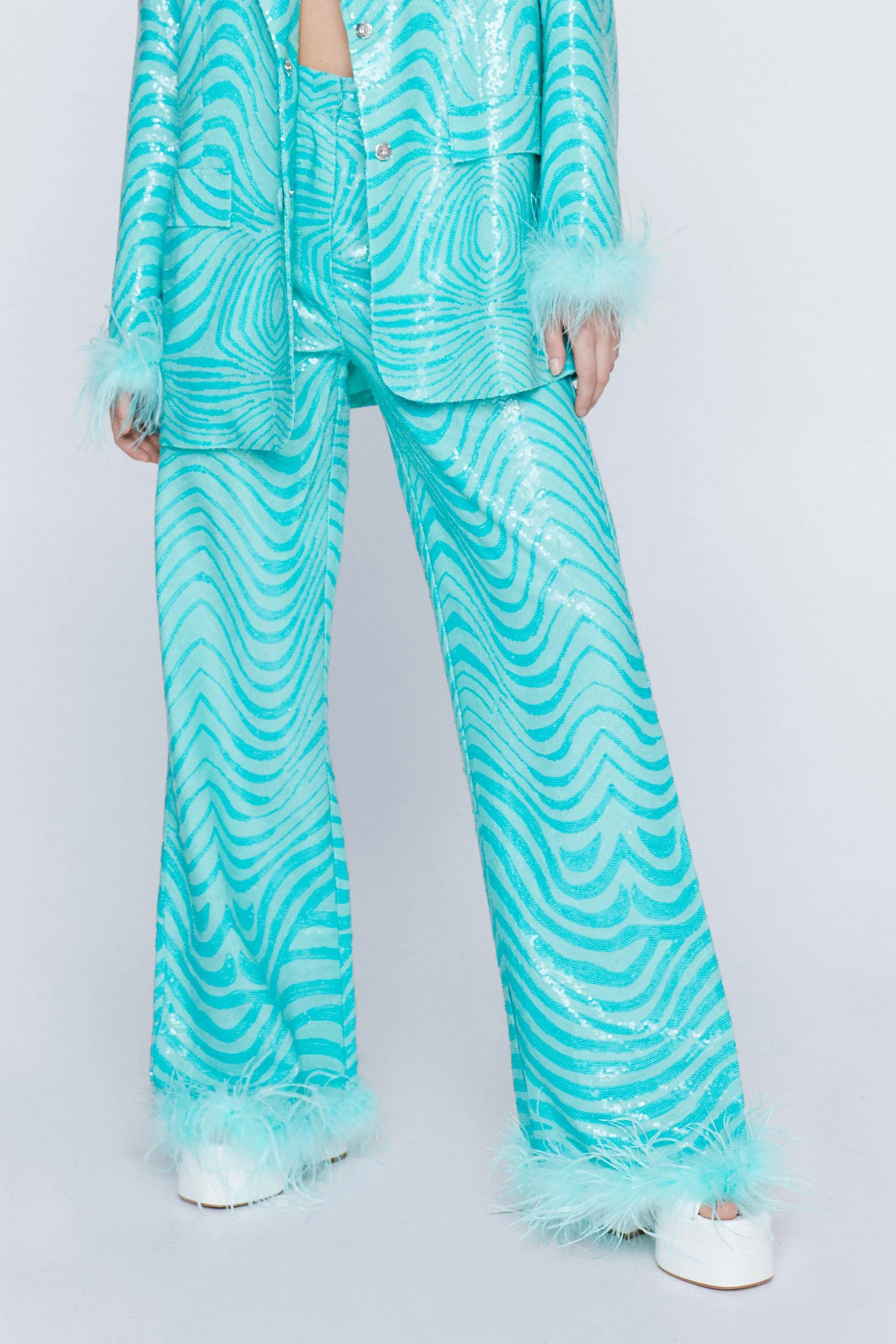 Marble Tailored Feather Trim Trousers