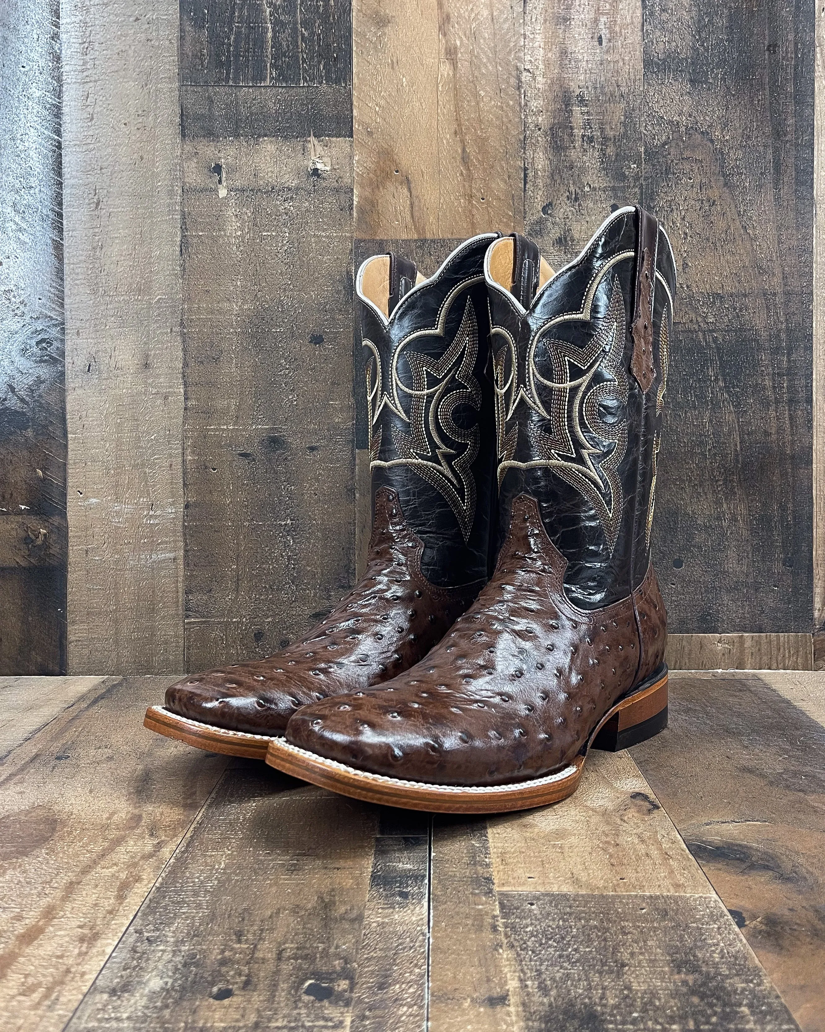 Men's Brown Ostrich Square Toe Cowboy Boots