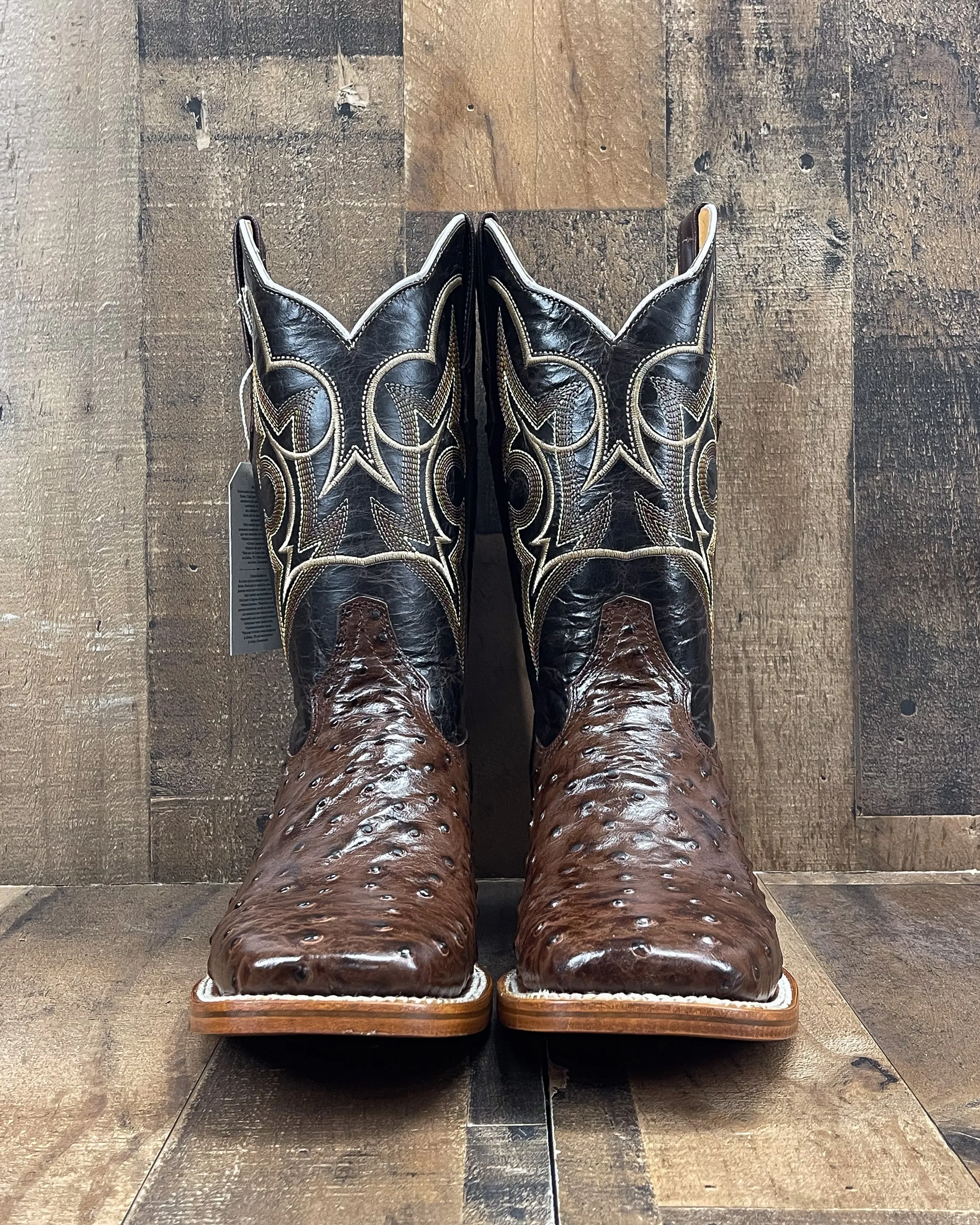 Men's Brown Ostrich Square Toe Cowboy Boots