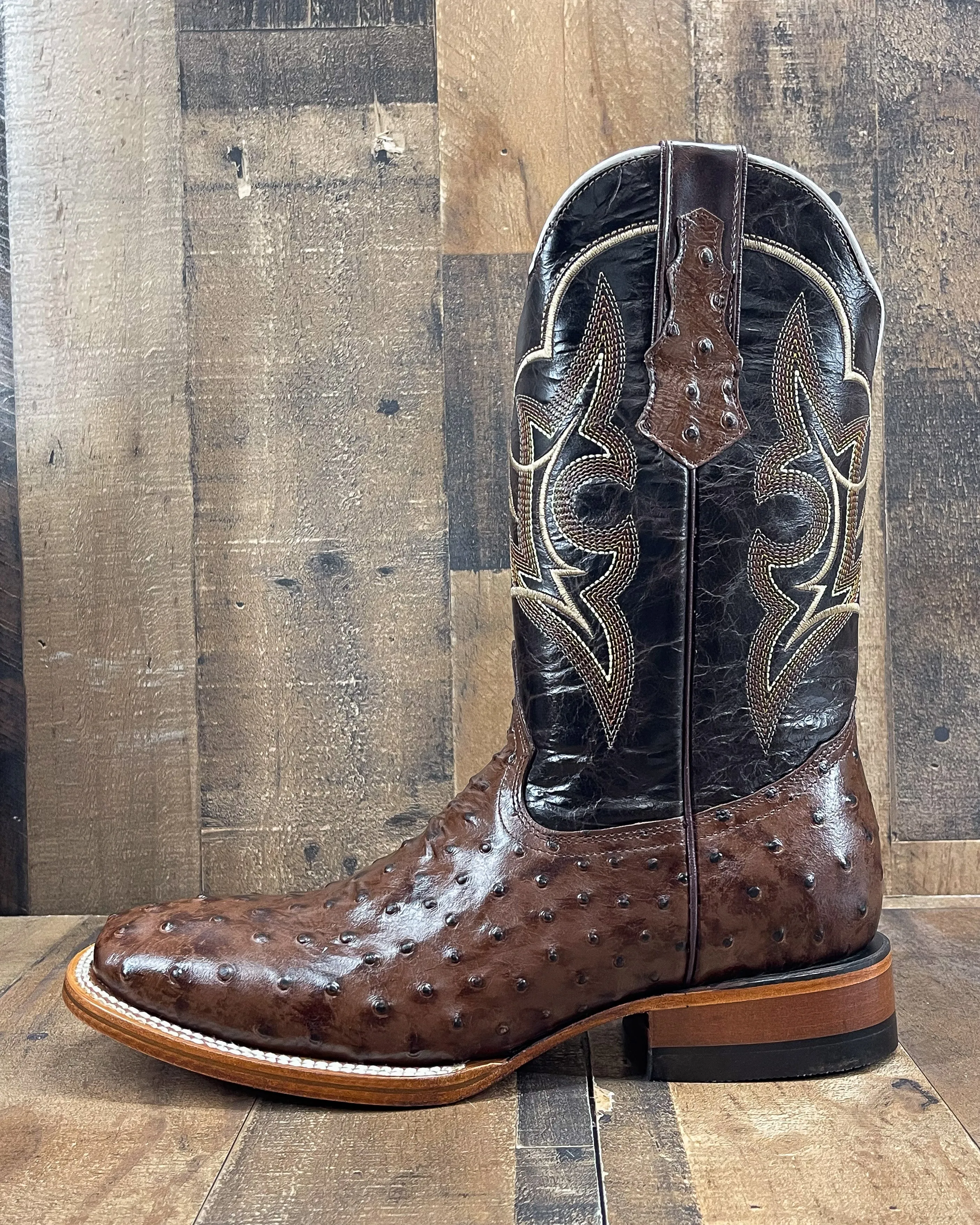 Men's Brown Ostrich Square Toe Cowboy Boots