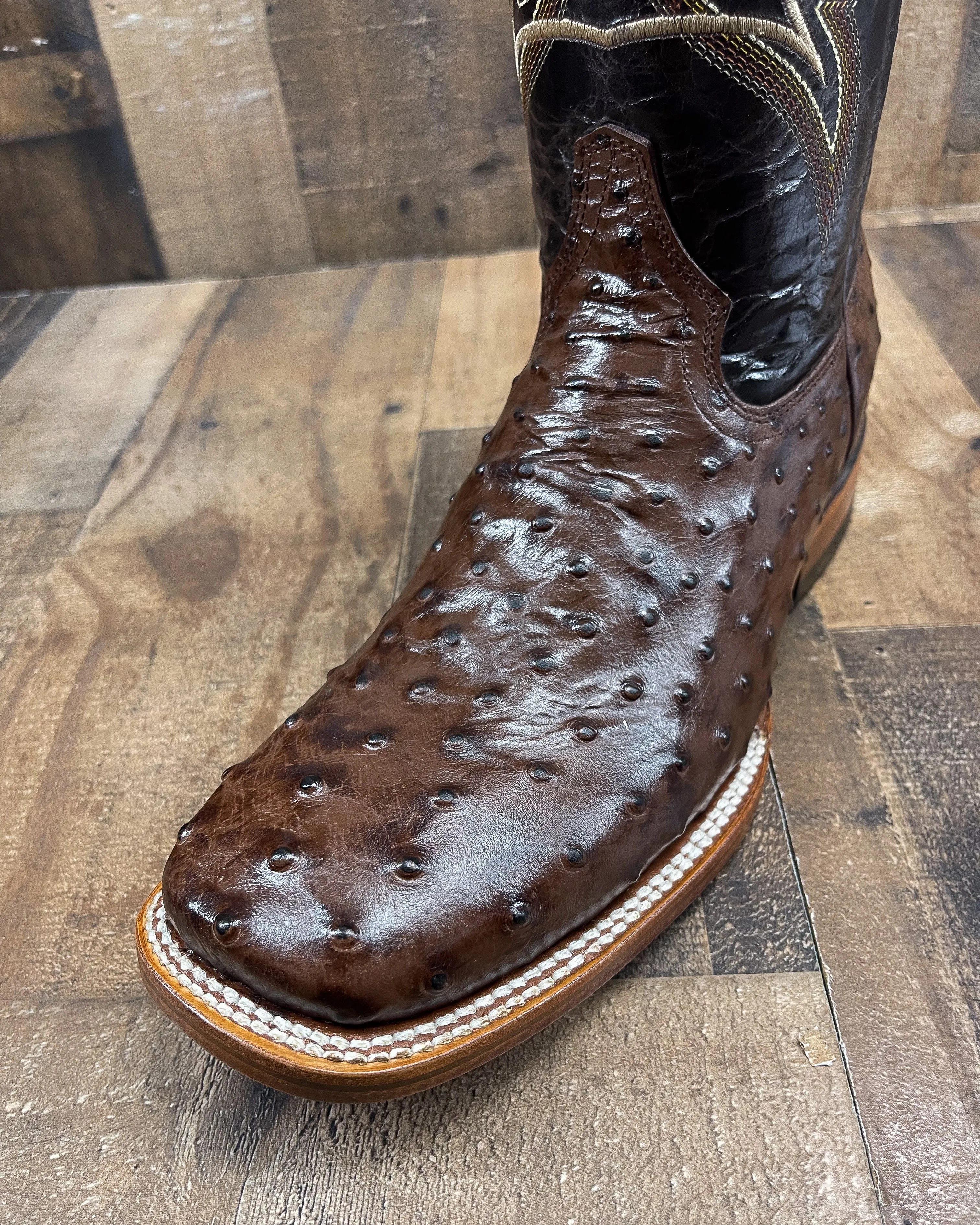 Men's Brown Ostrich Square Toe Cowboy Boots