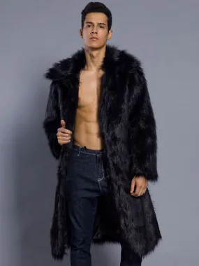 Men's Faux Fur Overcoat with Turndown Collar, Long Sleeves, and Oversized Fit