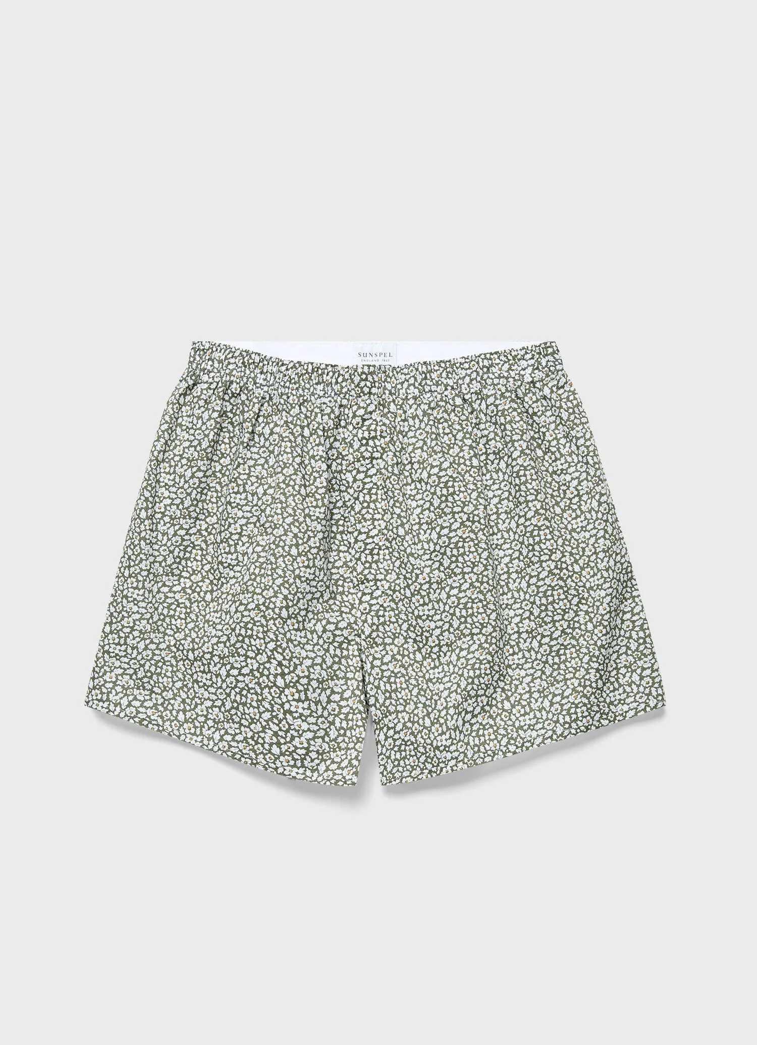 Men's Liberty Fabric Boxer Shorts in Khaki Feather Meadow