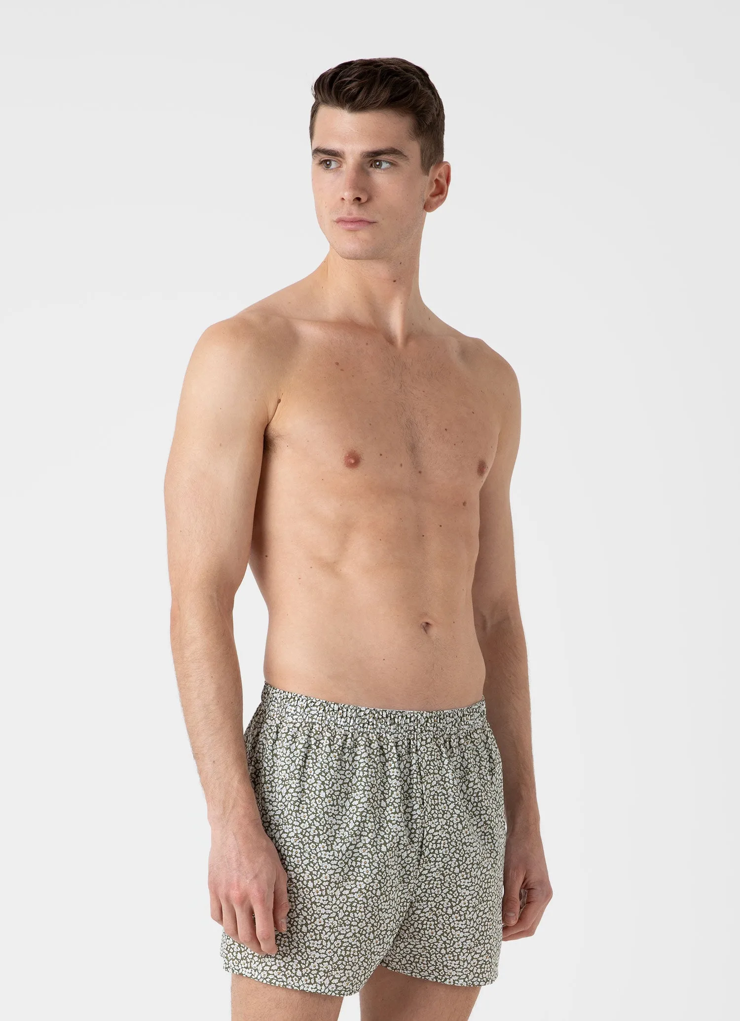 Men's Liberty Fabric Boxer Shorts in Khaki Feather Meadow