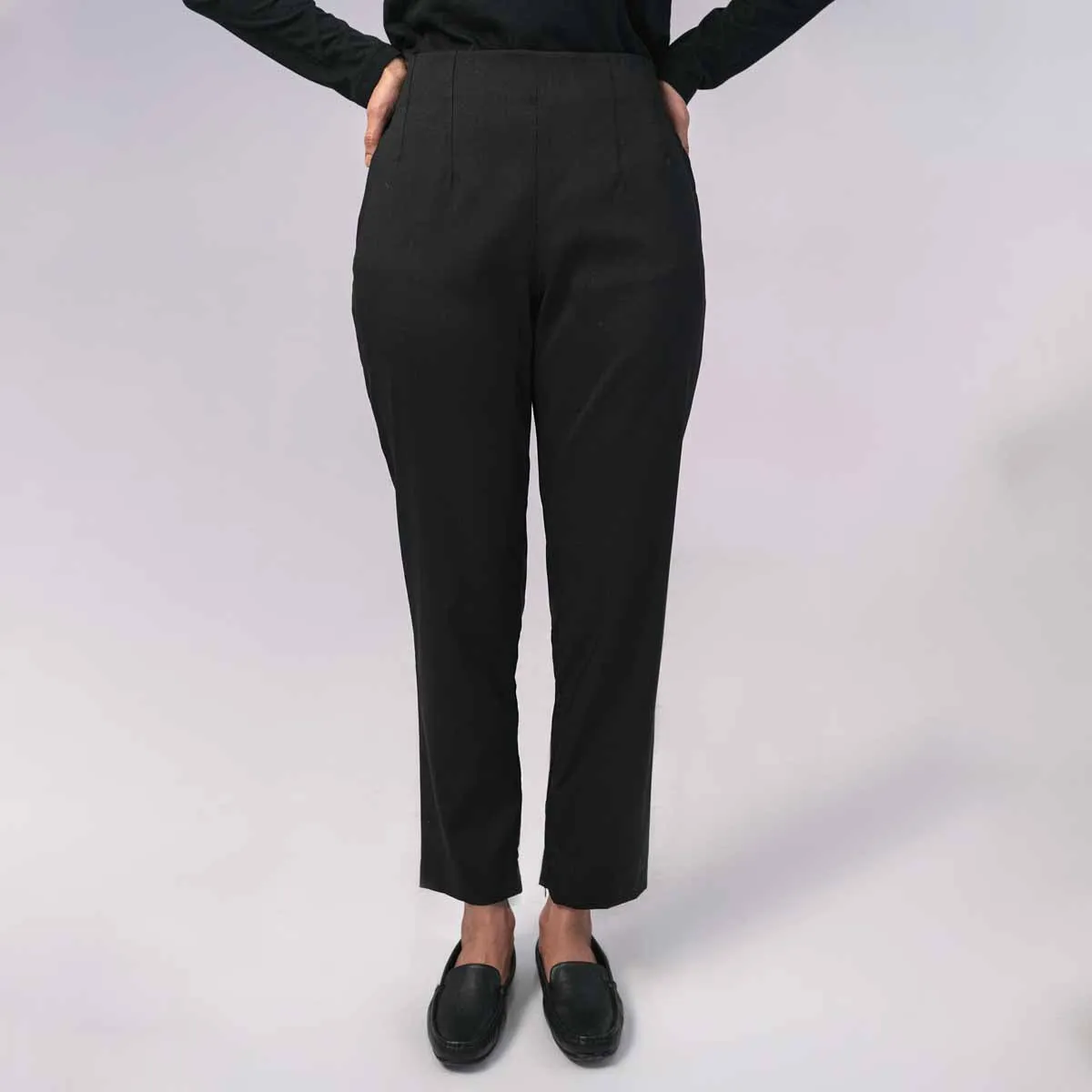 Micro Poly Plain Trouser Black - Women's Stretch Work Pant