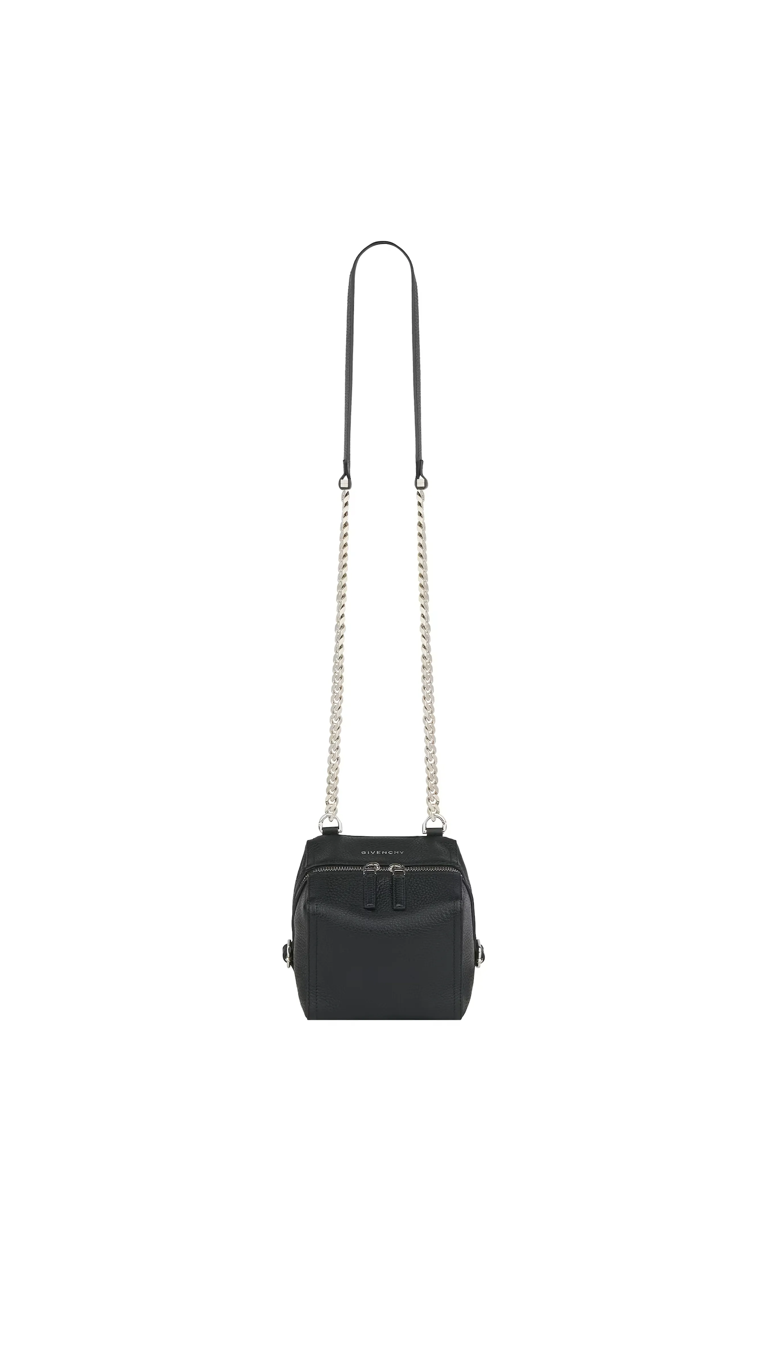 Mini Pandora Bag Grained Leather With Chain - Black