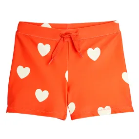 Red Child Hearts Swim Shorts by Mini Rodini