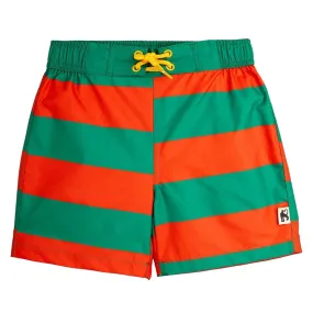 Green and Red Striped Child Swim Shorts by Mini Rodini