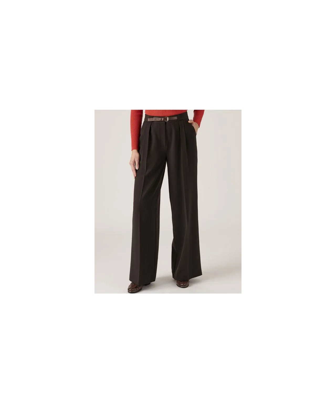 Wide-Leg Trousers with Mock Belt