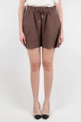 Motel - Linen shorts with drawstring and contrasting side band.