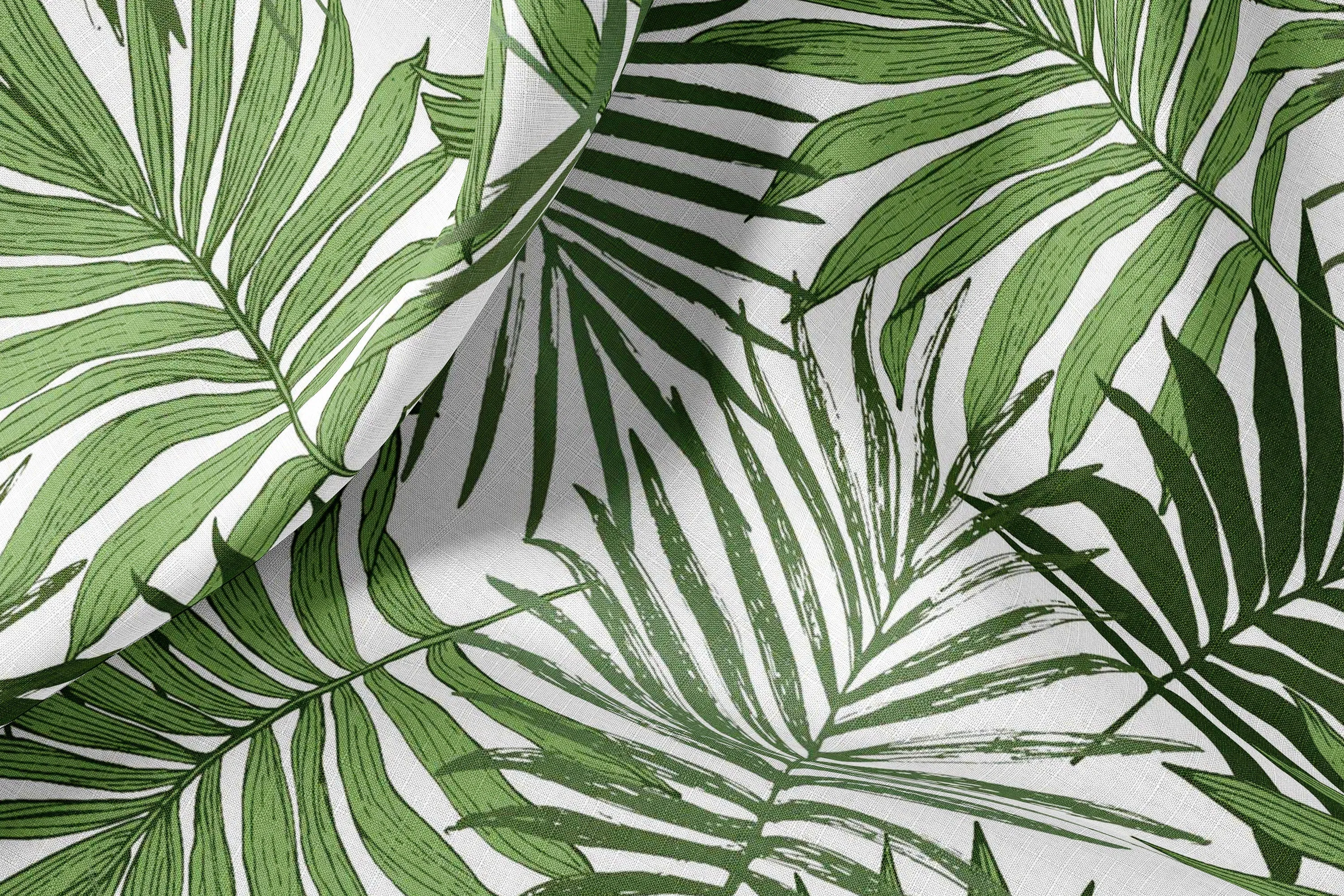 Natural Linen Fabric with Palm Leaves Print - 148 cm Width - By The Yard for Clothes and Home Textile