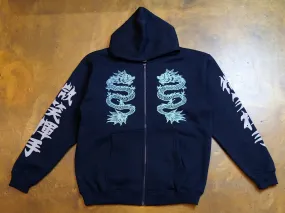 Navy Double Happiness Zip Hoodie