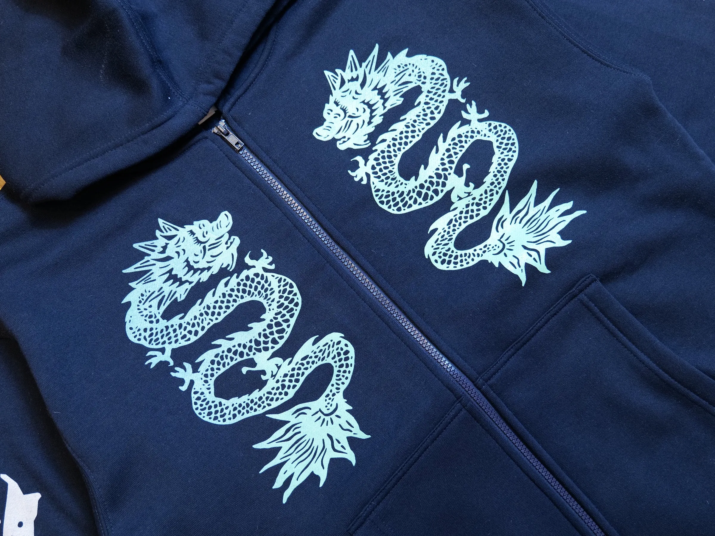 Navy Double Happiness Zip Hoodie