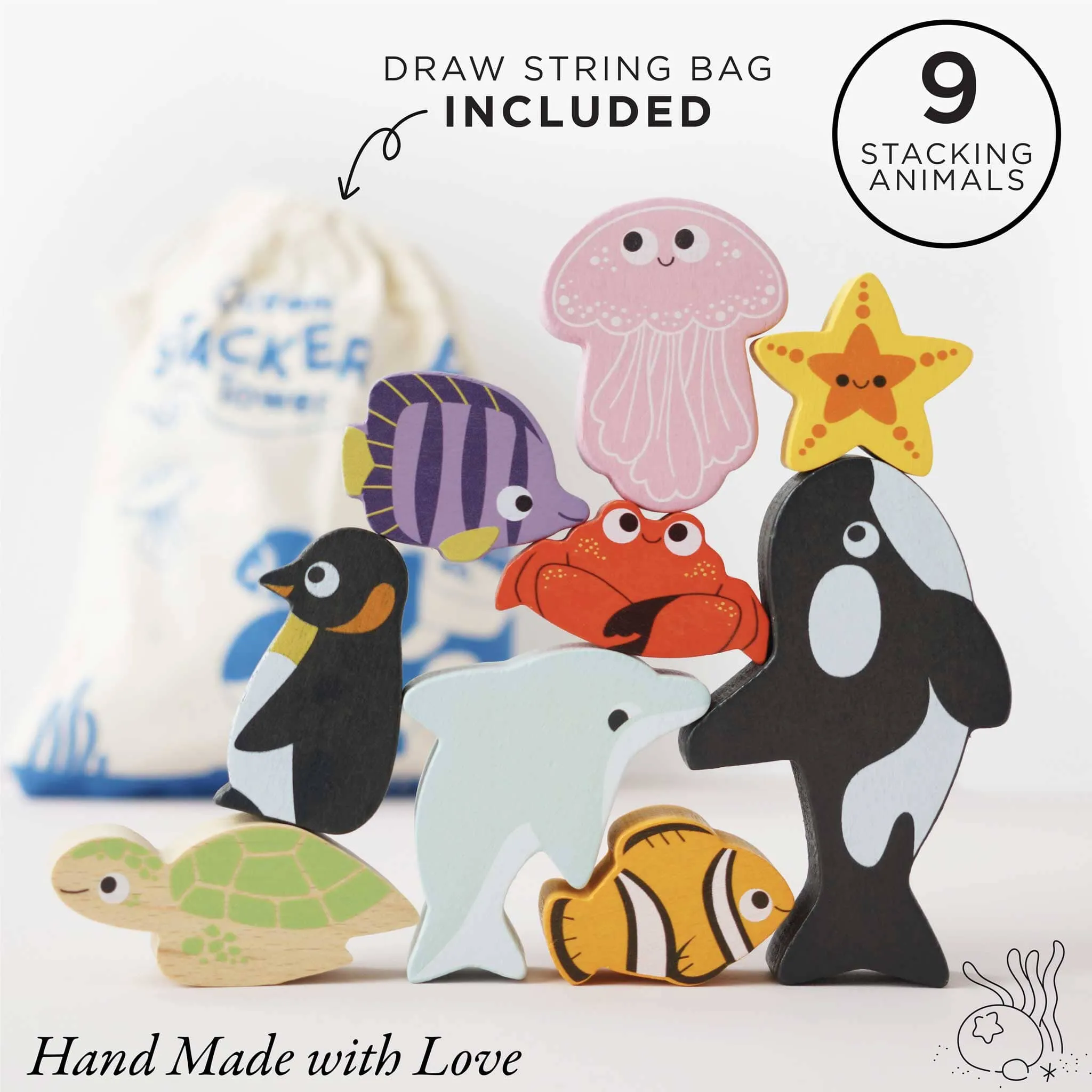 Ocean Animals Stackable Toy Set - Carrying Bag