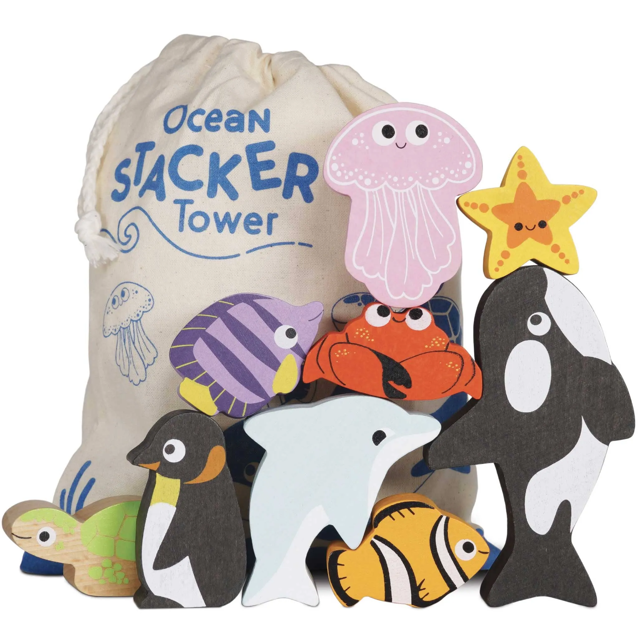 Ocean Animals Stackable Toy Set - Carrying Bag