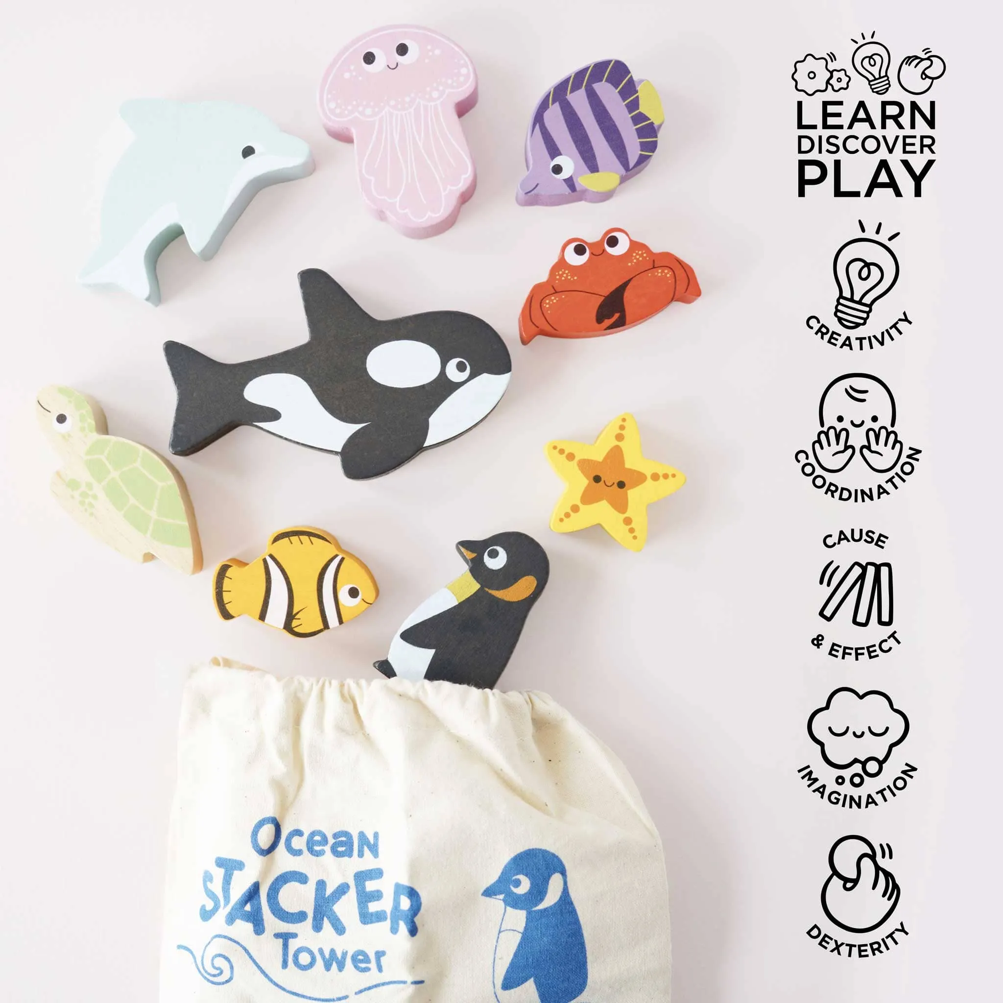 Ocean Animals Stackable Toy Set - Carrying Bag