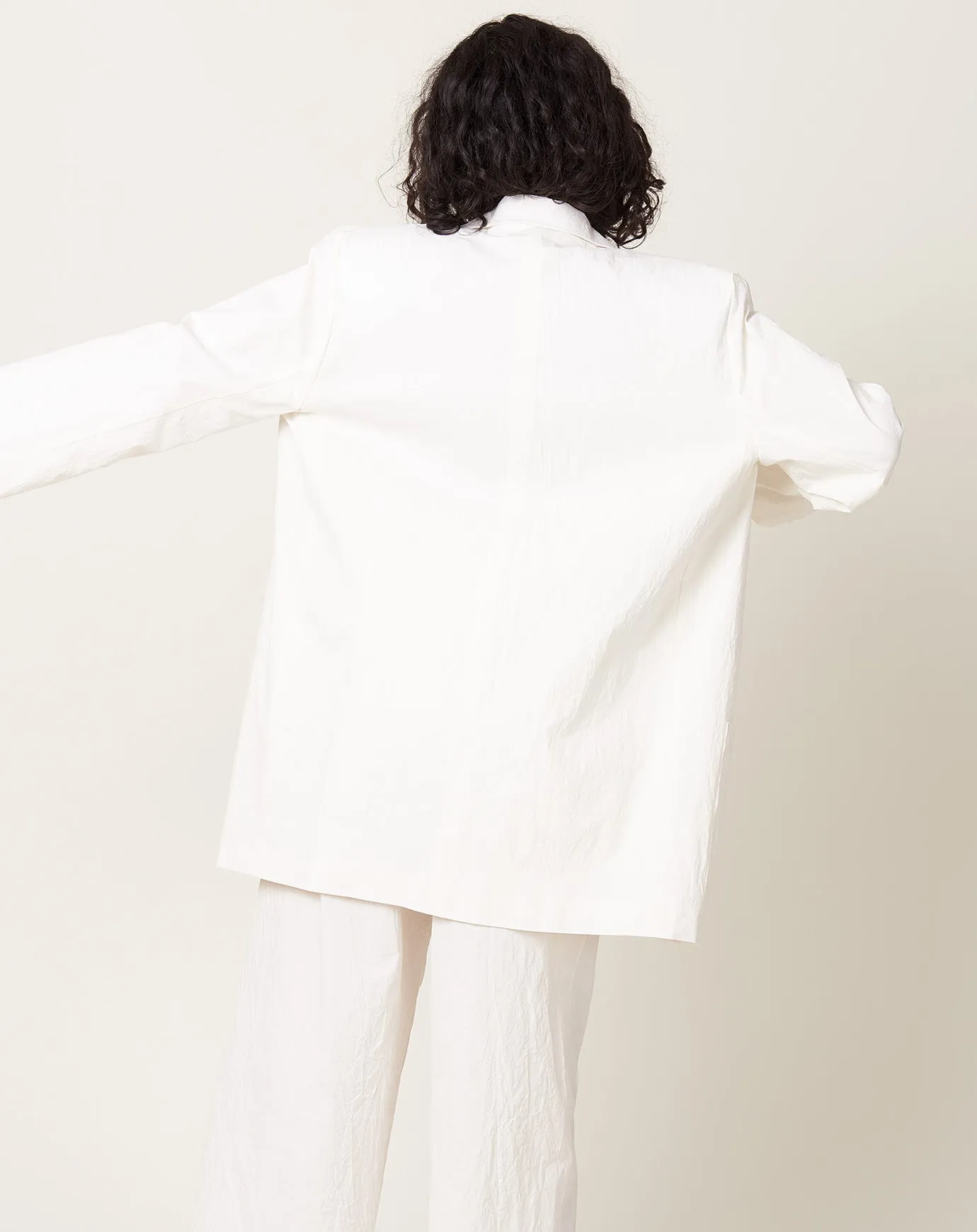 Off White Stretch Crinkle Oversized Boy Blazer