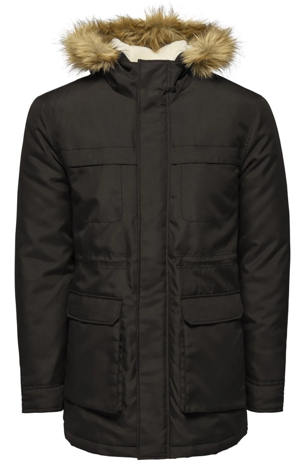 Only and Sons John Padded Hooded Parka Jacket Black