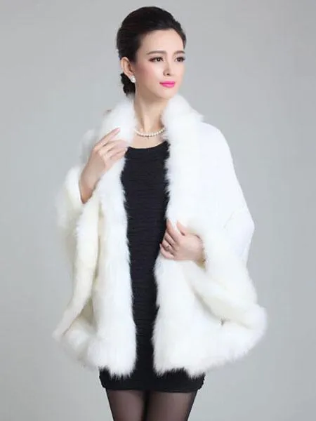 Oversized Faux Fur Poncho Coat for Women, Knitwear Spring Outerwear