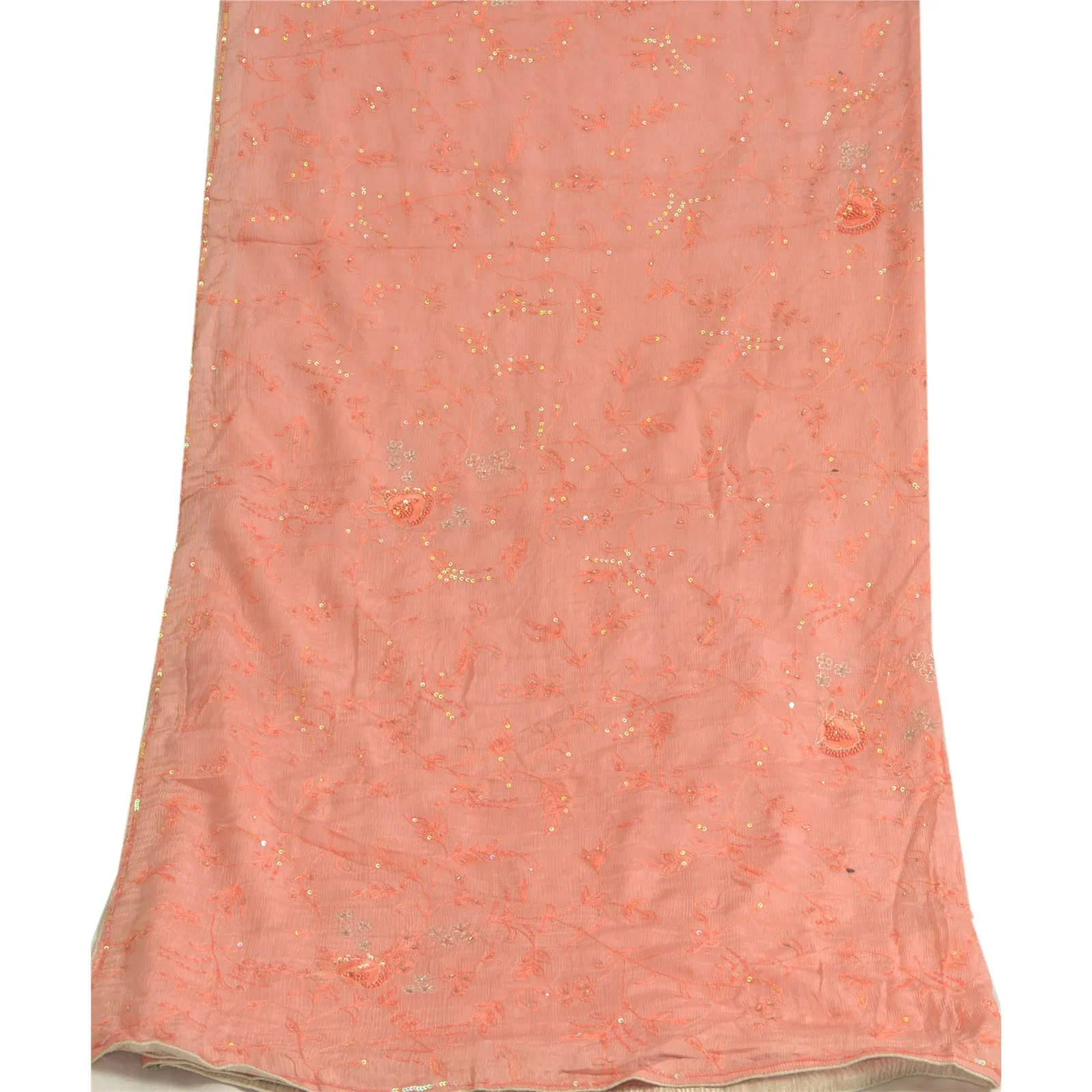 Peach Chiffon Silk Dupatta with Hand Beaded Accents - Sanskriti Vintage