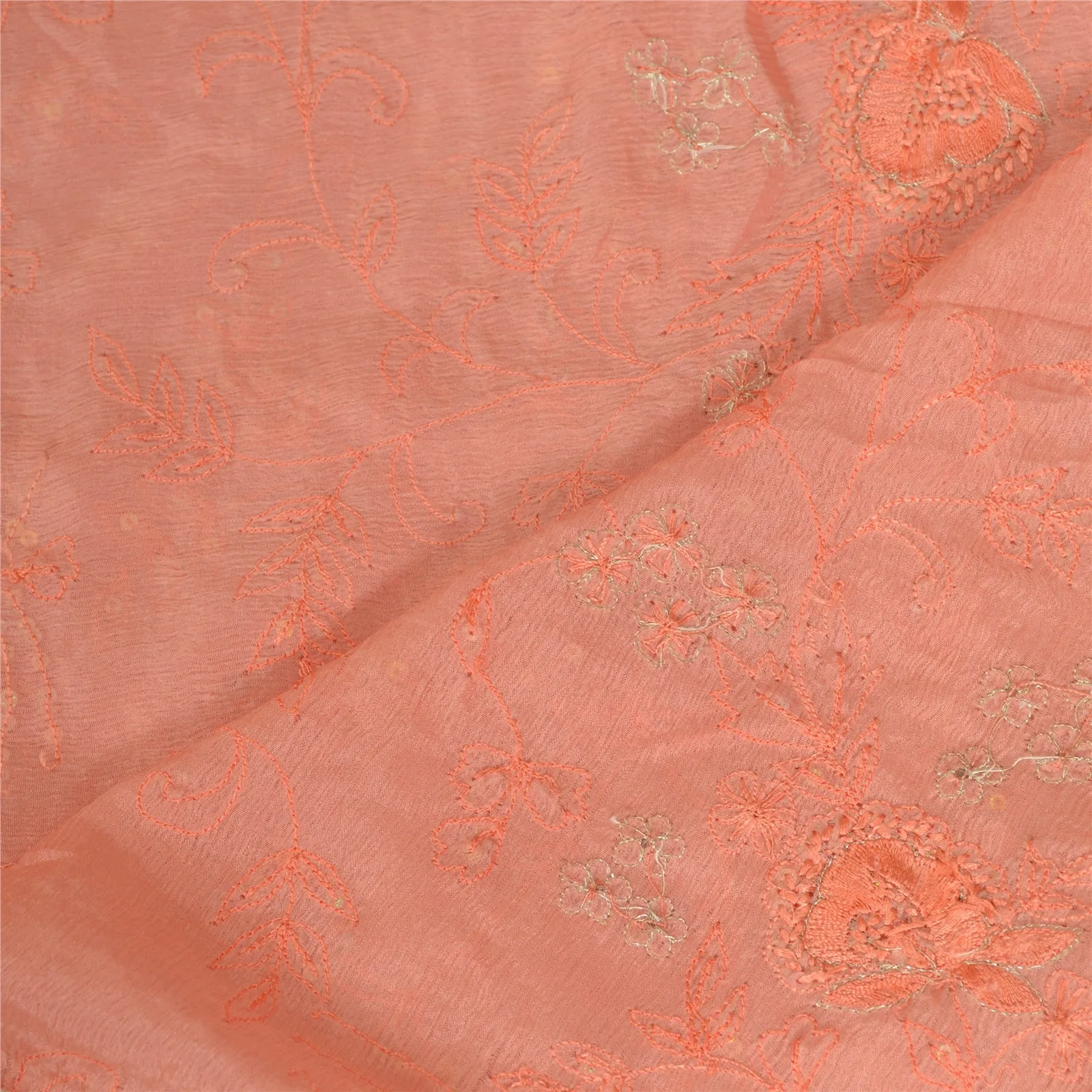 Peach Chiffon Silk Dupatta with Hand Beaded Accents - Sanskriti Vintage