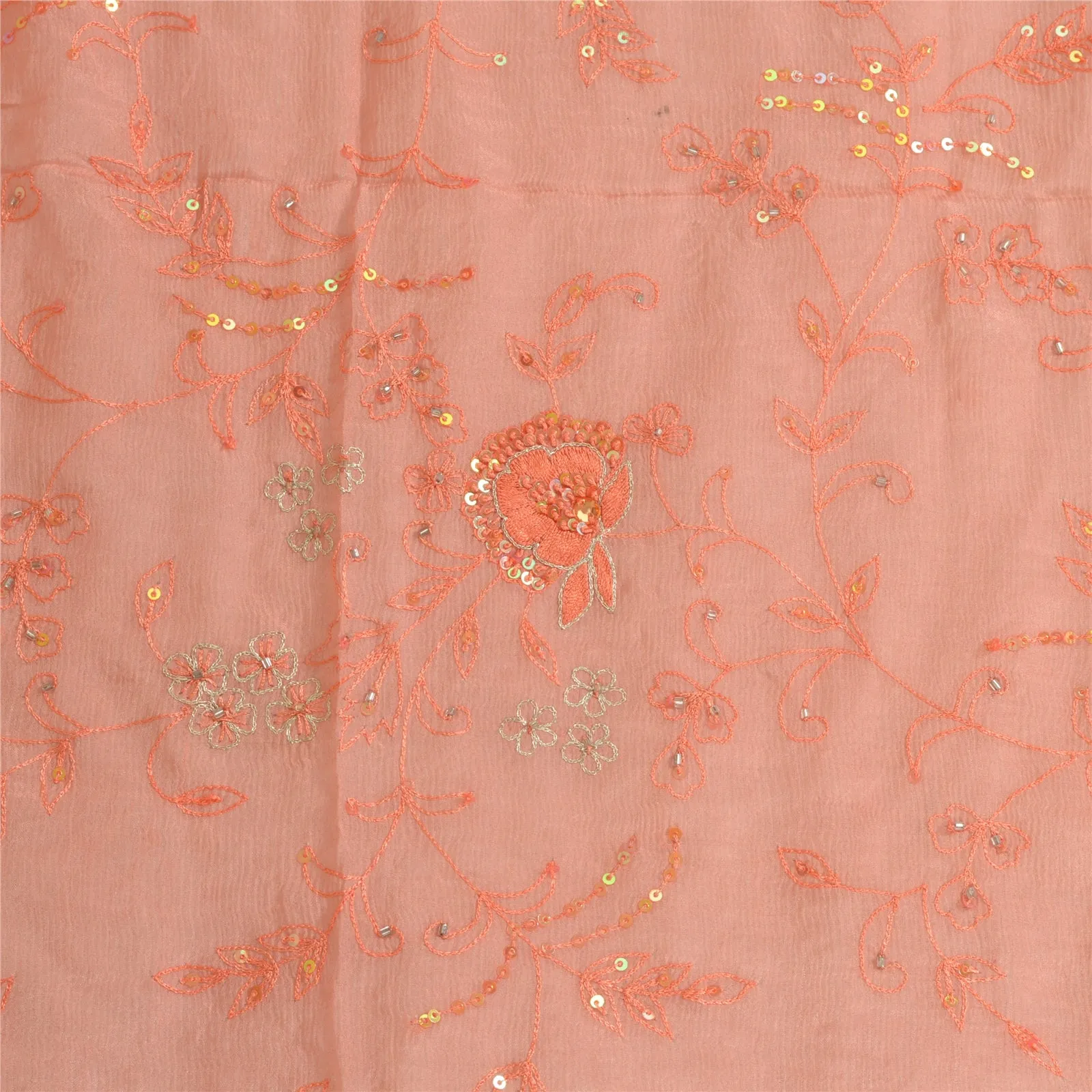 Peach Chiffon Silk Dupatta with Hand Beaded Accents - Sanskriti Vintage