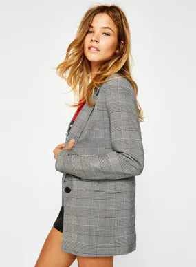 Plaid Lapel Blazer Jacket for Women with Long Sleeves - Outerwear.