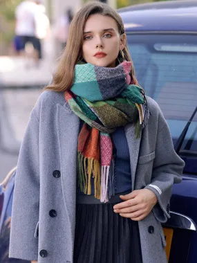 Plaid Scarf With Fringe - Vintage Fashion Scarves Women