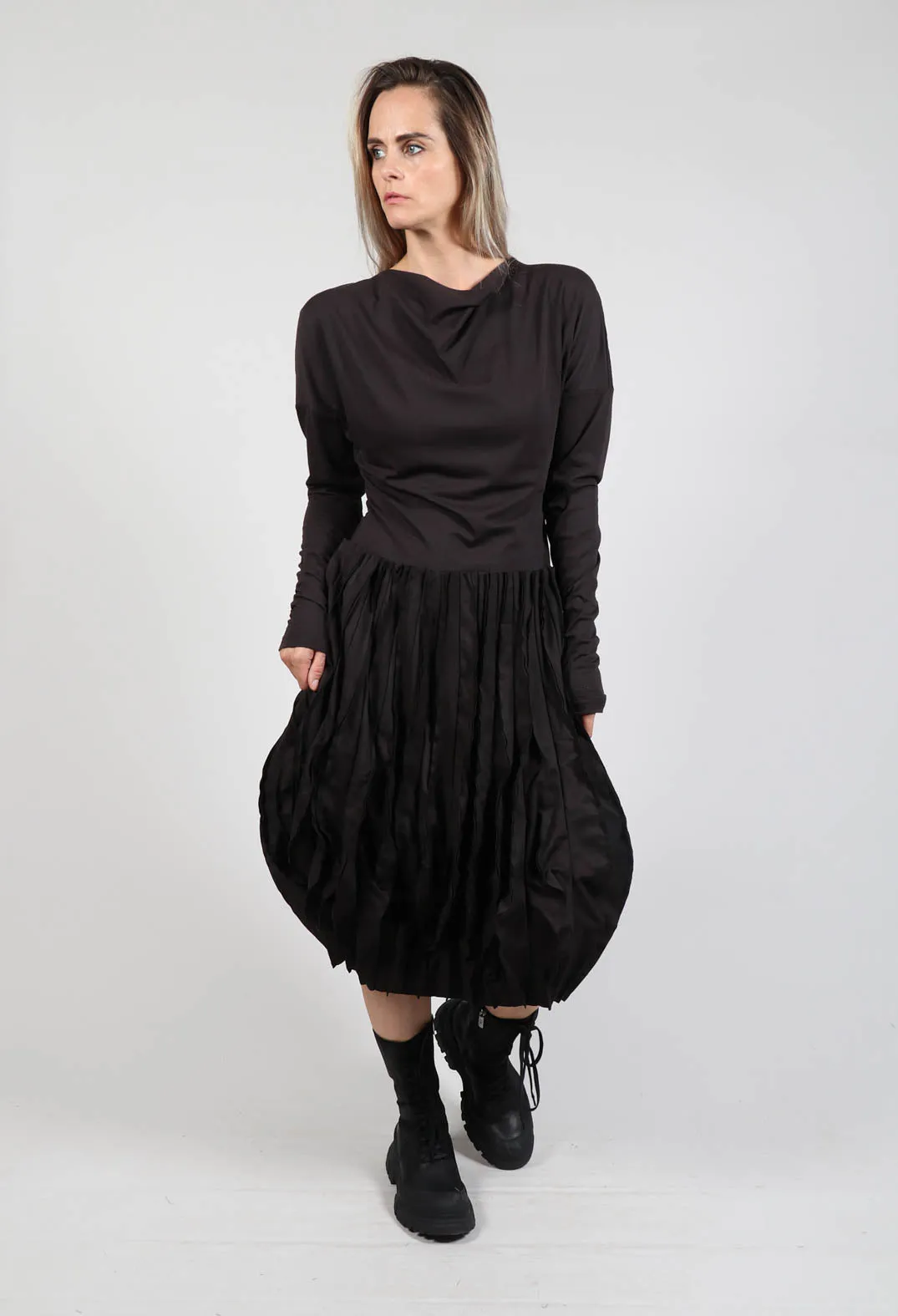 Pleated Skirt Dress Espresso Print