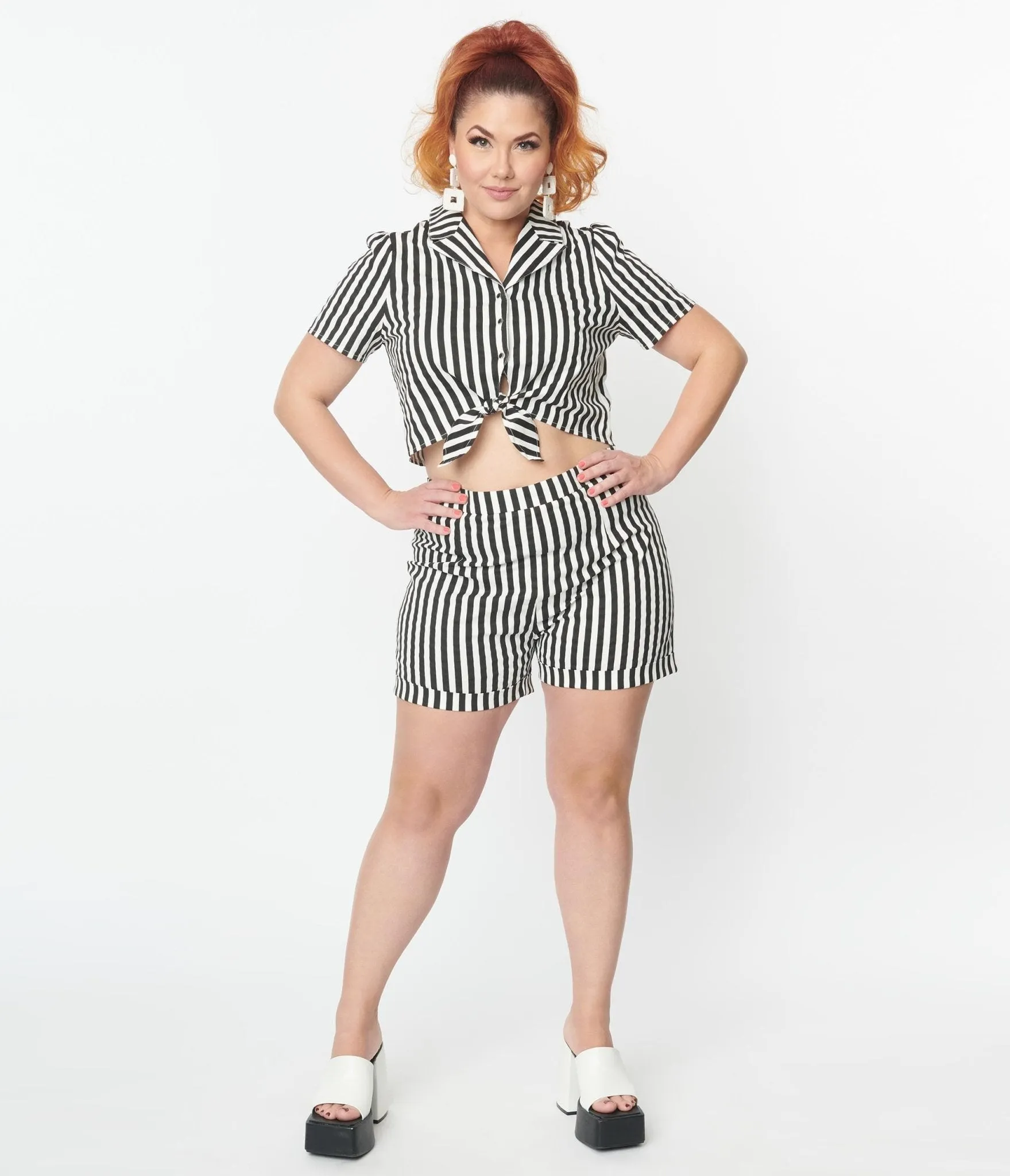 Black & White Striped Plus Size Connie Shorts