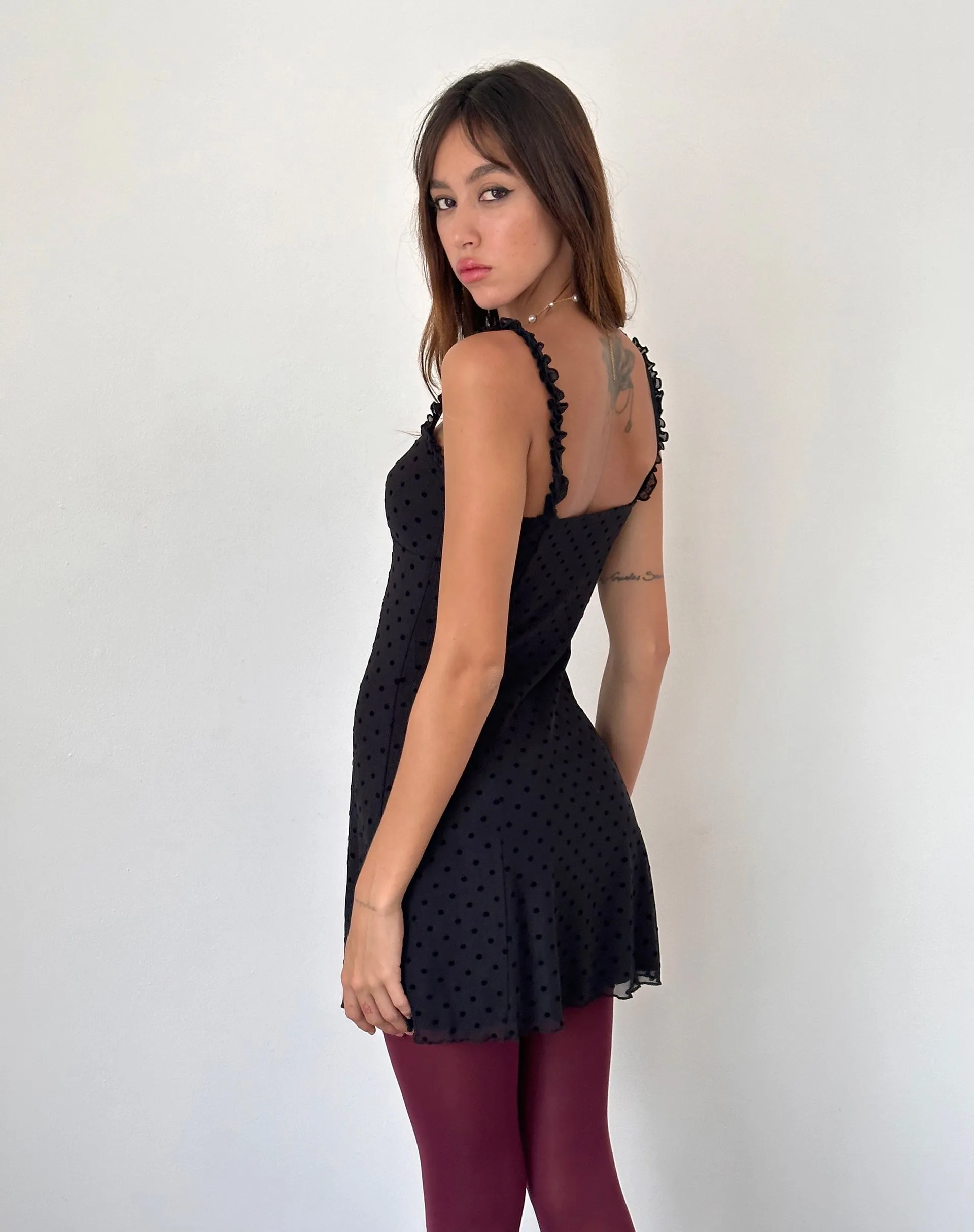 Polka Black Flock Trisha Mini Dress