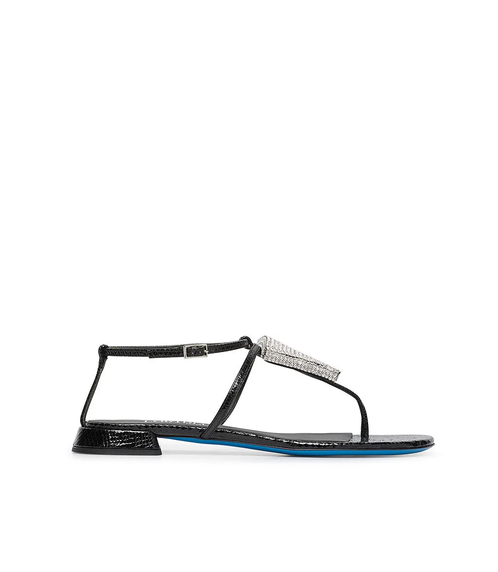 Printed Leather Jewel Sandals in Black