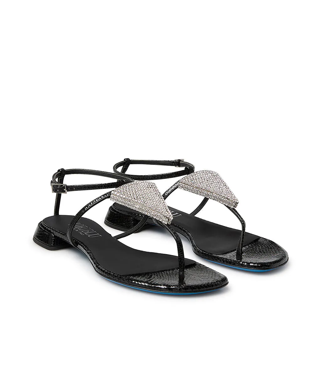 Printed Leather Jewel Sandals in Black