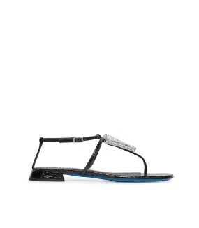 Printed Leather Jewel Sandals in Black