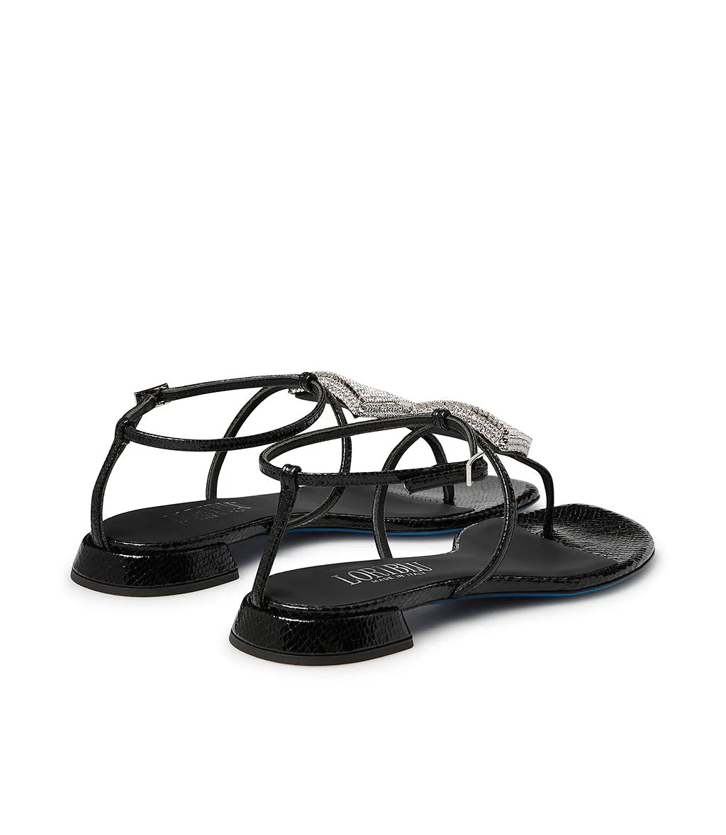 Printed Leather Jewel Sandals in Black