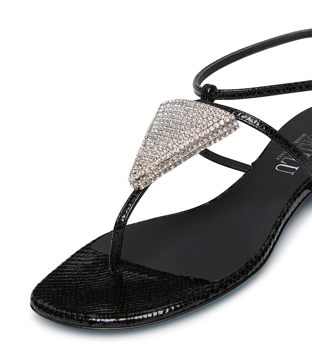 Printed Leather Jewel Sandals in Black