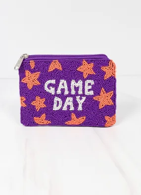 Purple and Orange Beaded Pouch for Game Day Shine